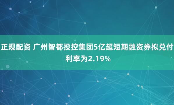 正规配资 广州智都投控集团5亿超短期融资券拟兑付 利率为2.19%
